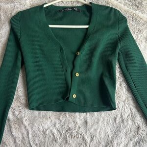 Chic Green Cardigan with Gold Accents